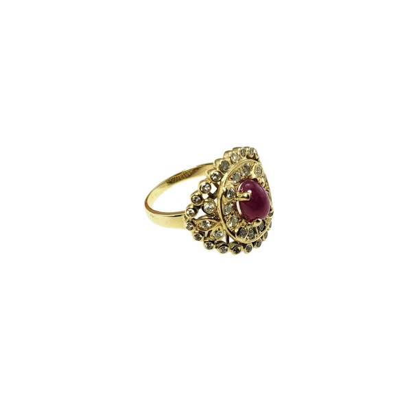 Vintage 14 Karat Yellow Gold Natural Ruby  Diamond Ring Size 6.25 #12833 - Picture 4 of 9